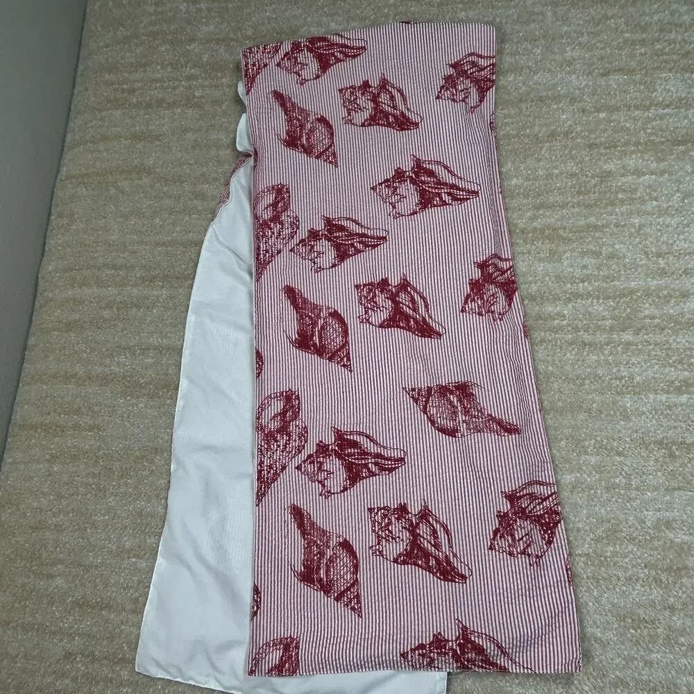 Red White Striped Seashell Print Table Runner Standard Coastal Beach Decor 68x14